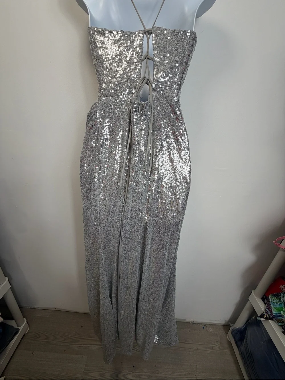 Sequin Corset Evening Gown in Silver - Picture 8 of 15